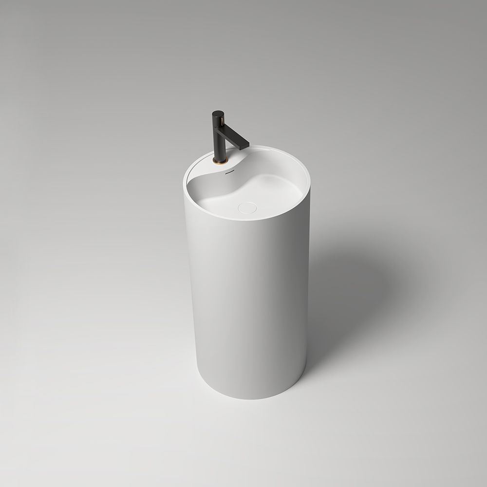 KT-6103 Cylinder-shaped Stand Alone Wash Basin With Tap Hole