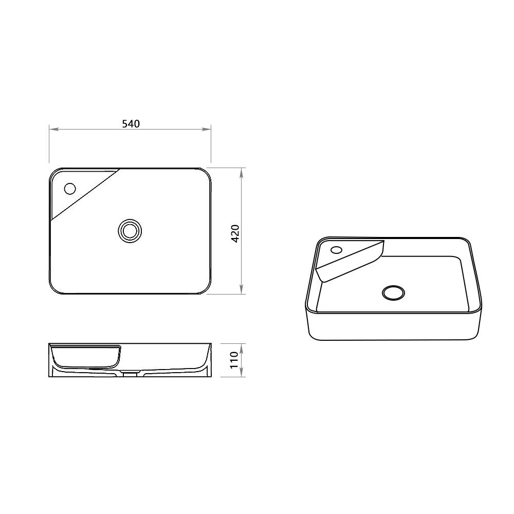 KT-2013 Counter Sink With Tap Hole Rectangular Countertop Basin