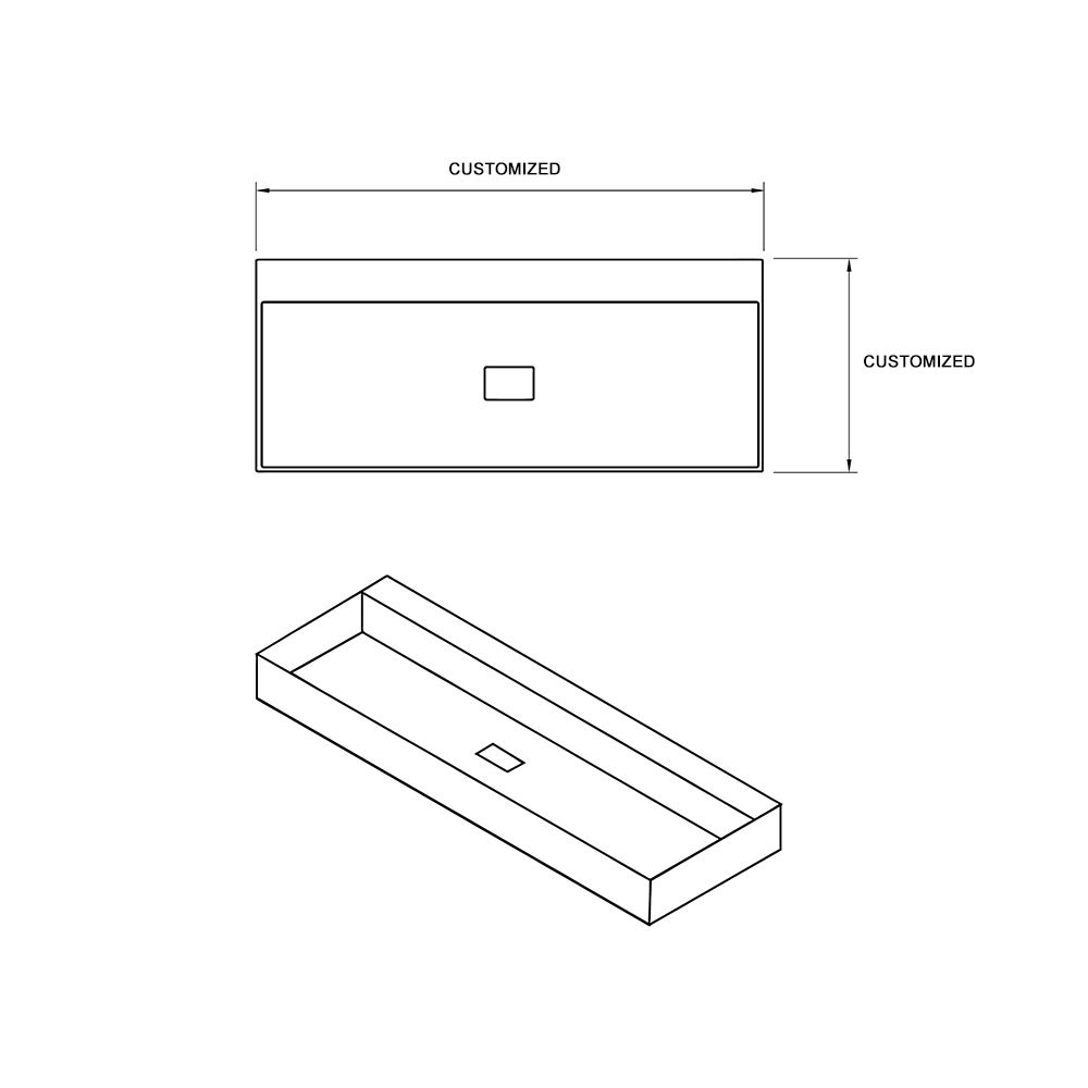 KT-C01 Customize Size Acrylic Solid Surface Wall Hung Wash Basin