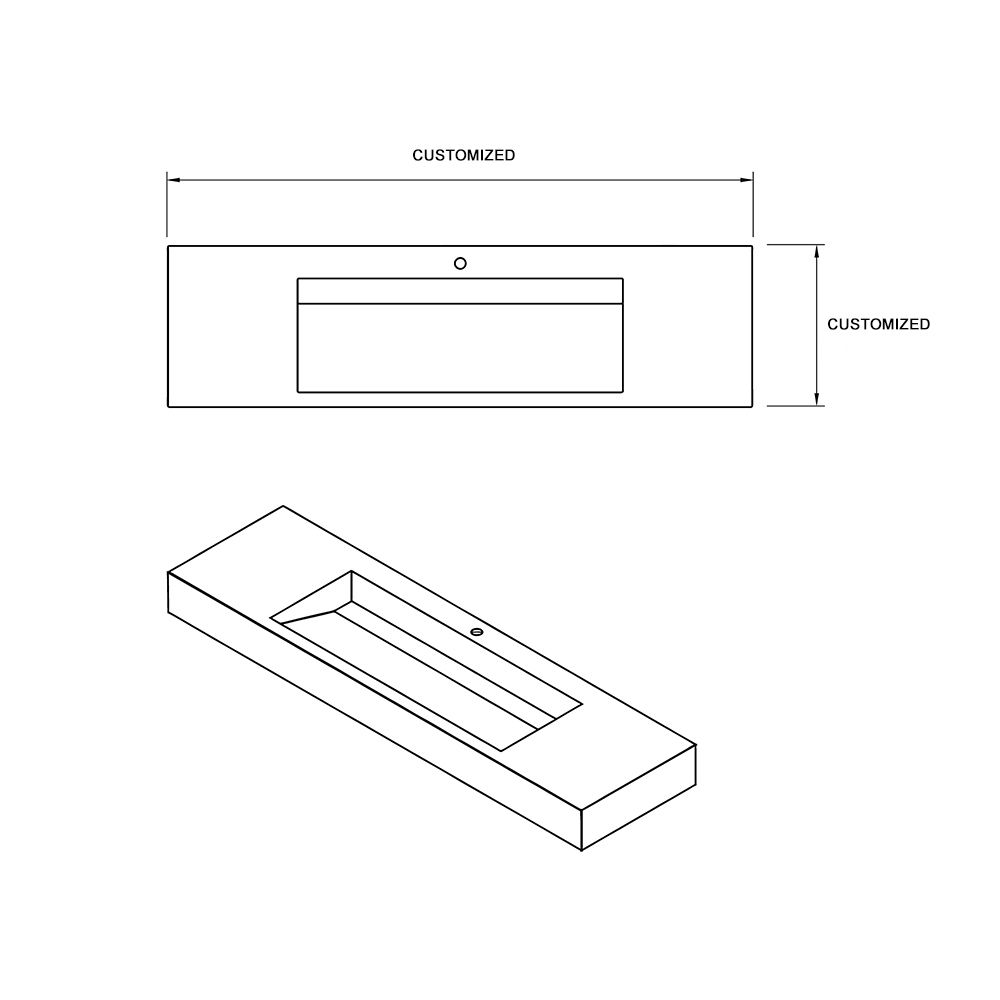 KT-C03 Solid Surface Integrated Sink Customize Wall Hanging Sink