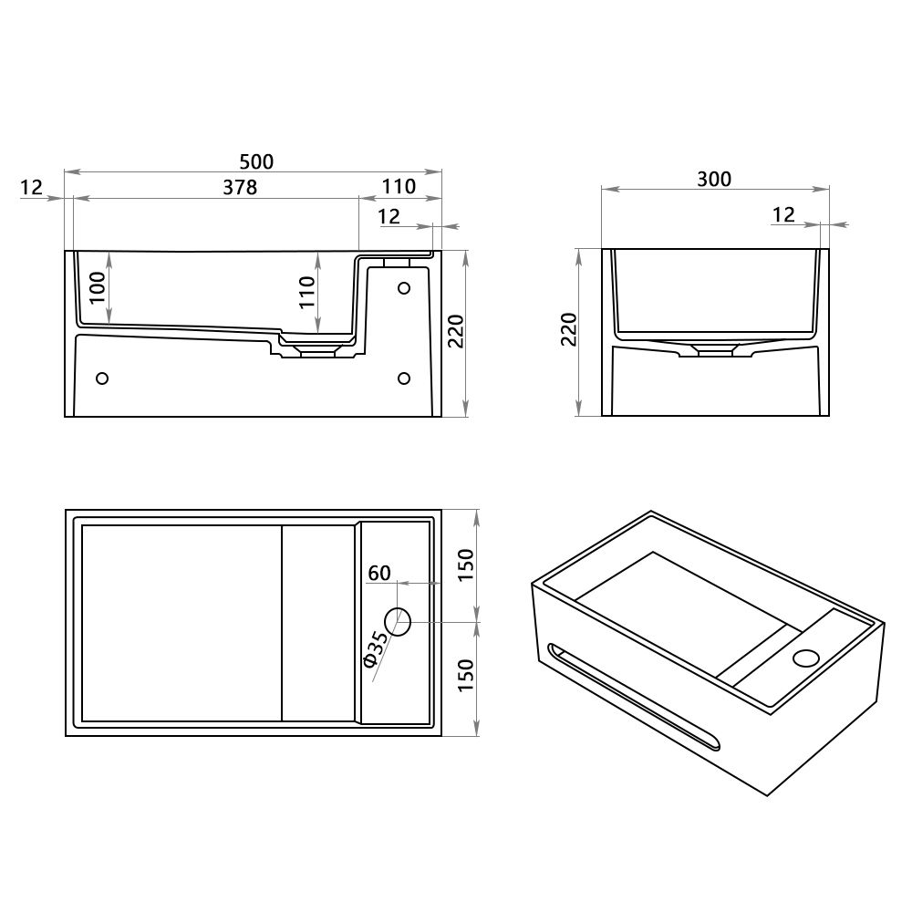 KT-C04 Integrated Towel Bar Design Wall Mounted Bathroom Sink
