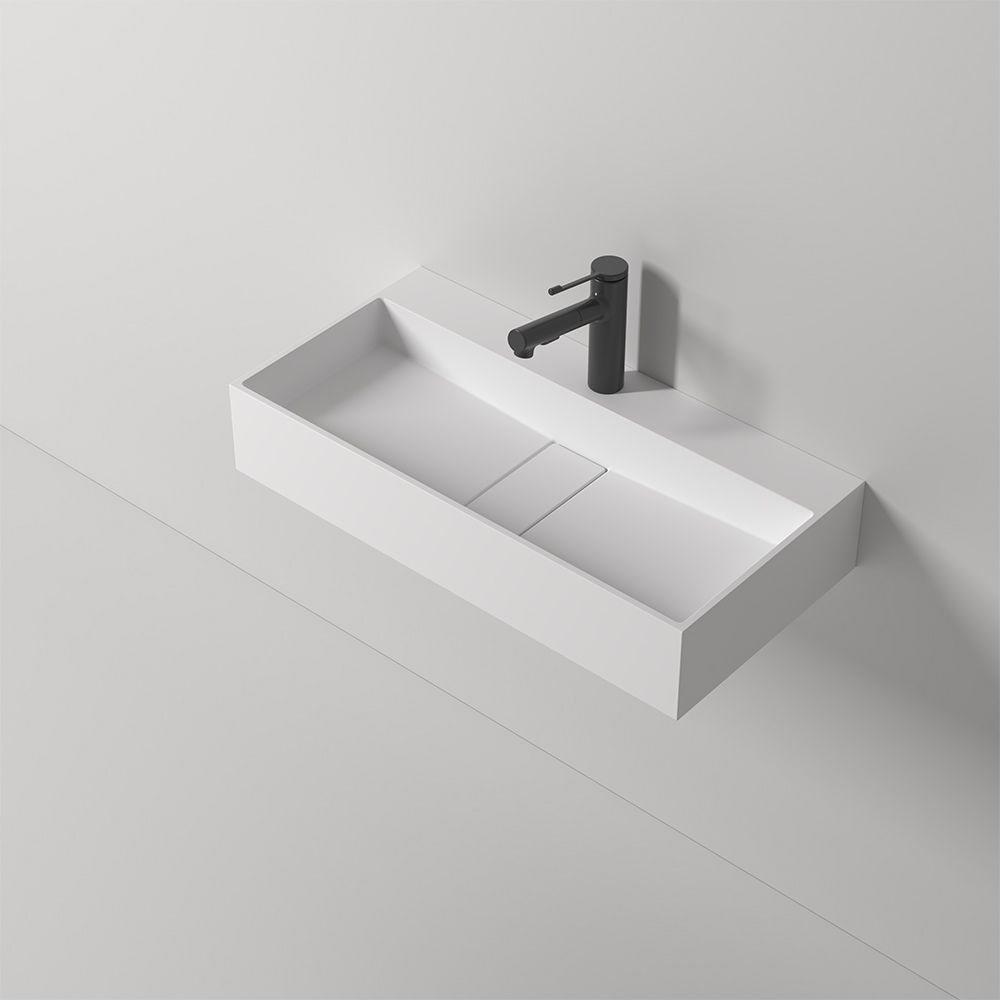 KT-C05 Hidden Drain Cover Seamless Solid Surface Floating Bathroom Sink