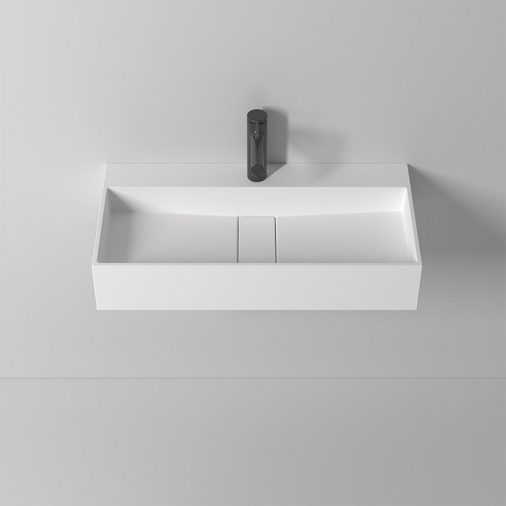 KT-C05 Hidden Drain Cover Seamless Solid Surface Floating Bathroom Sink