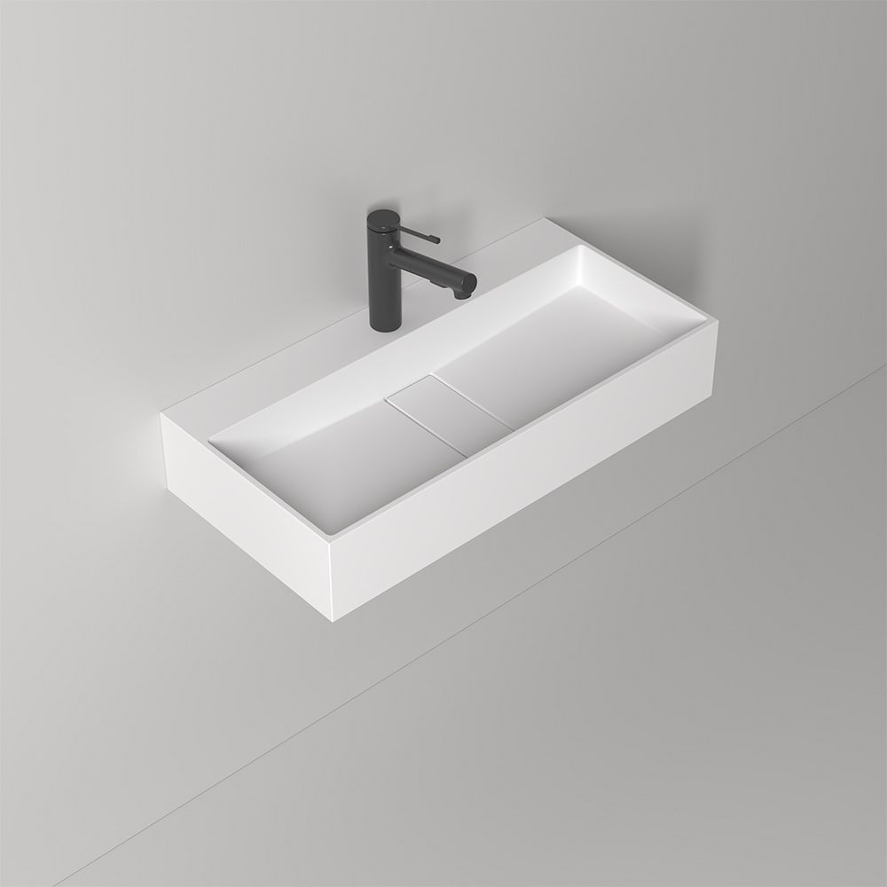 KT-C05 Hidden Drain Cover Seamless Solid Surface Floating Bathroom Sink