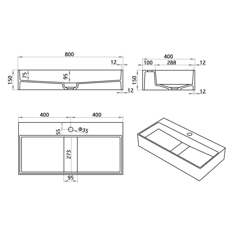 KT-C05 Hidden Drain Cover Seamless Solid Surface Floating Bathroom Sink