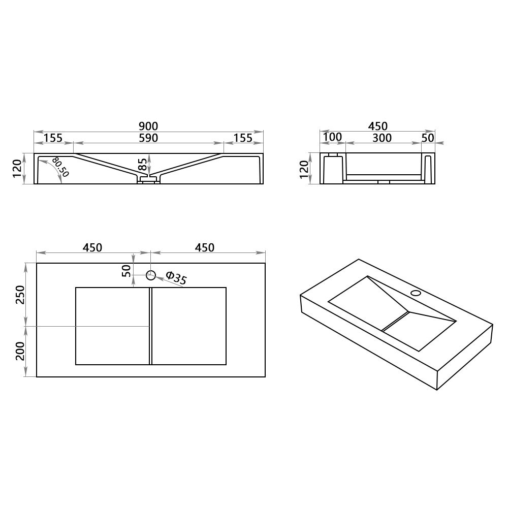 KT-C06 Concealed Drain Cover Customize Wall Mounted Basin