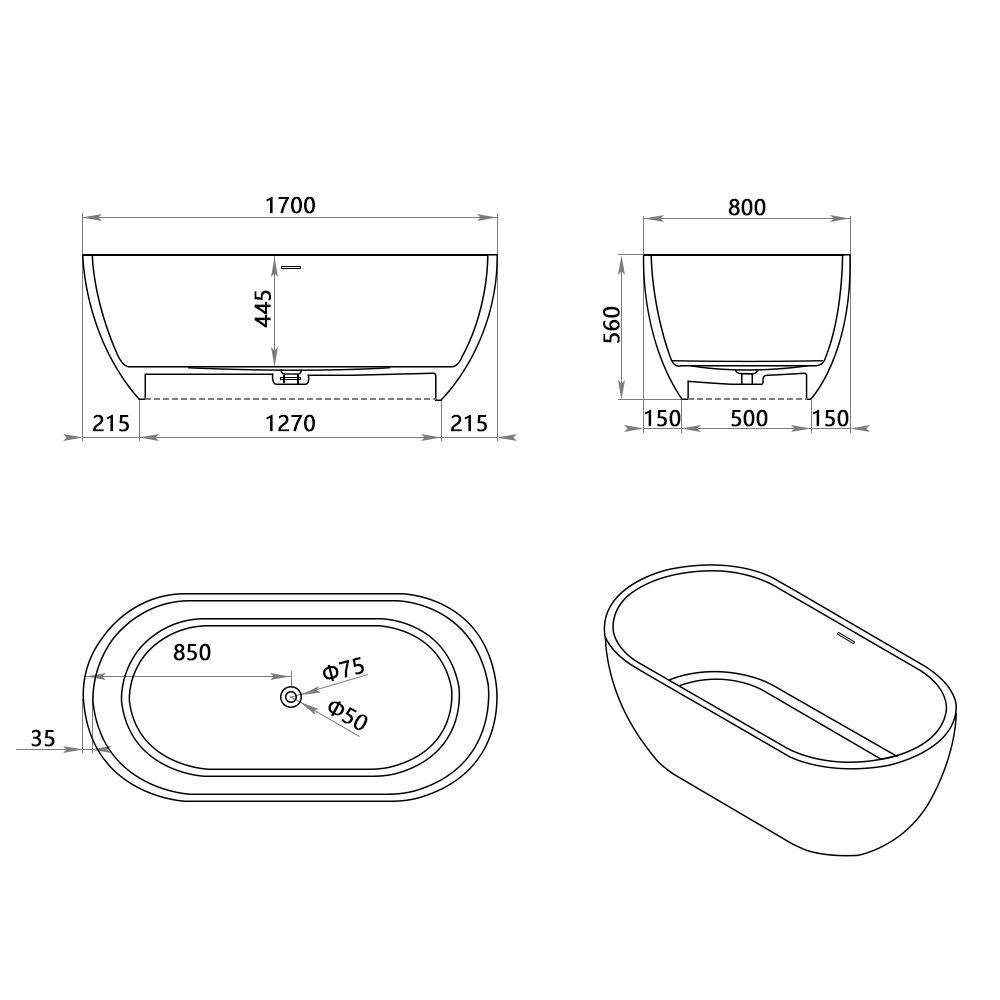 KT-8103 Capsule Shape Artificial Stone Solid Surface Freestanding Tub
