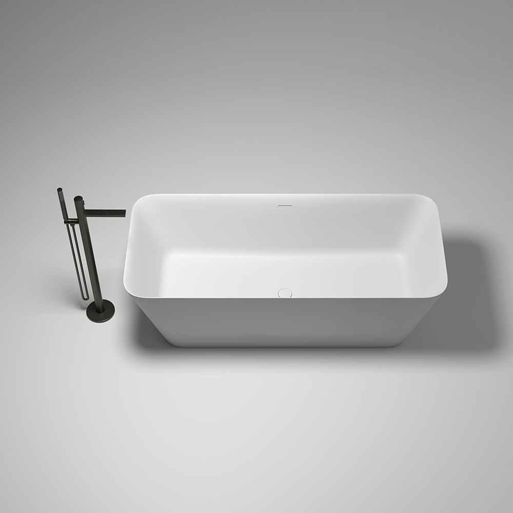 KT-8201 Resin Stone Rectangular Freestanding Tub With Curved Edge