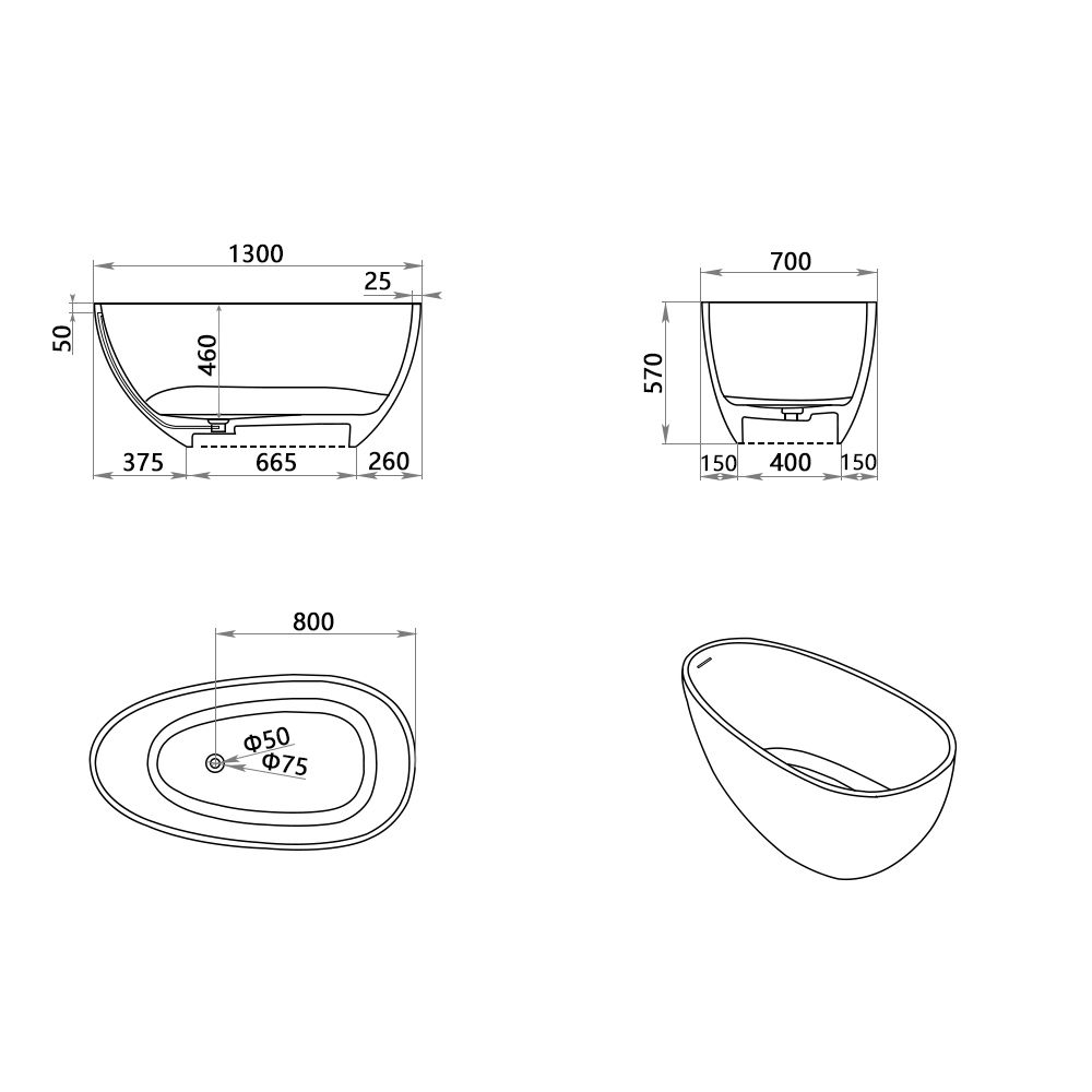KT-8102 Egg Shape Solid Surface Baths Freestanding Soaking Baths
