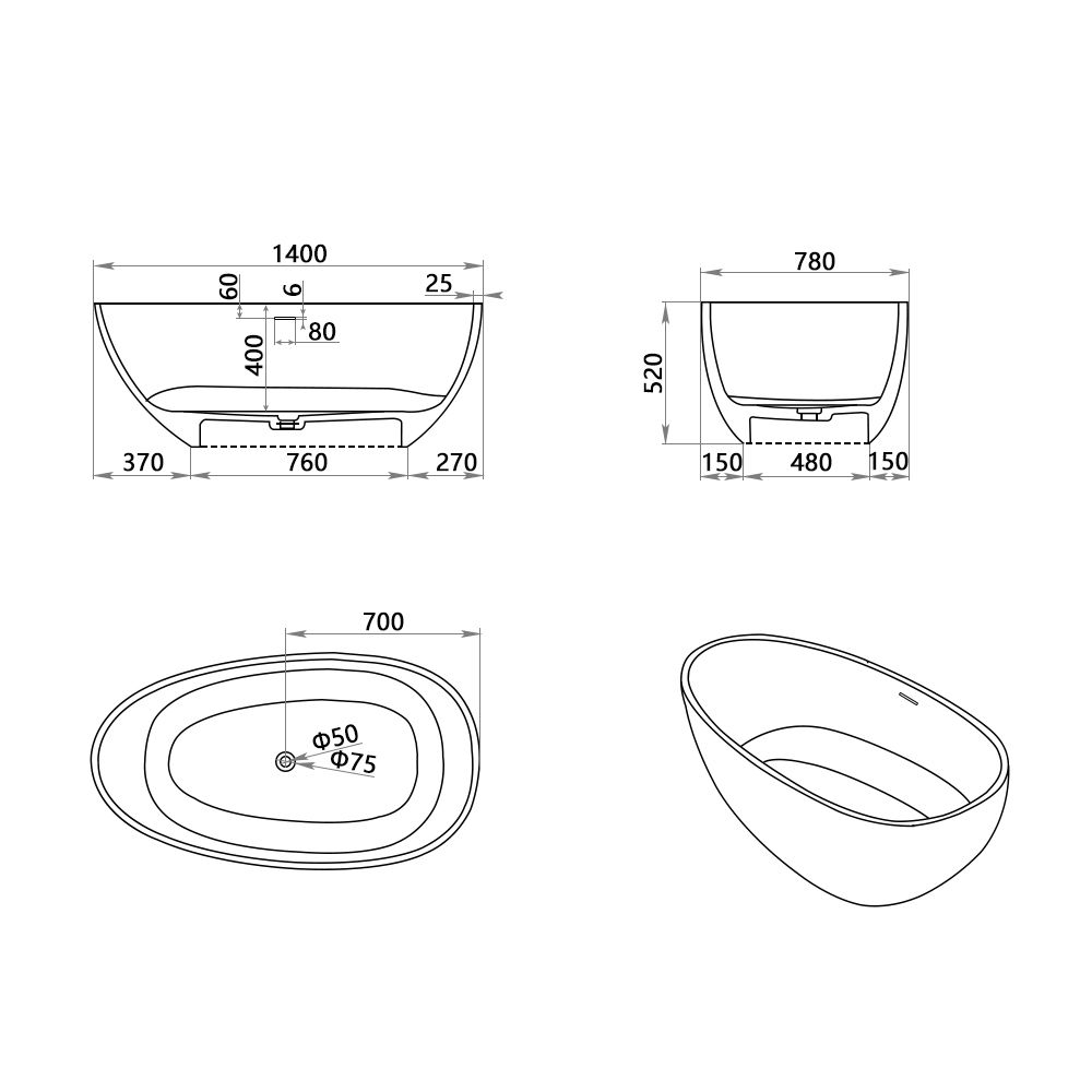 KT-8102 Egg Shape Solid Surface Baths Freestanding Soaking Baths