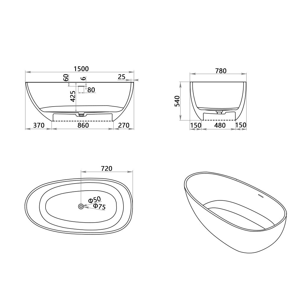 KT-8102 Egg Shape Solid Surface Baths Freestanding Soaking Baths