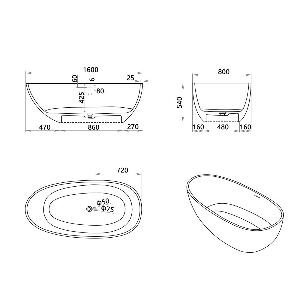 KT-8102 Egg Shape Solid Surface Baths Freestanding Soaking Baths