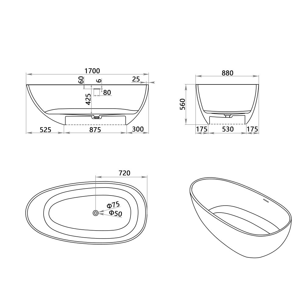 KT-8102 Egg Shape Solid Surface Baths Freestanding Soaking Baths