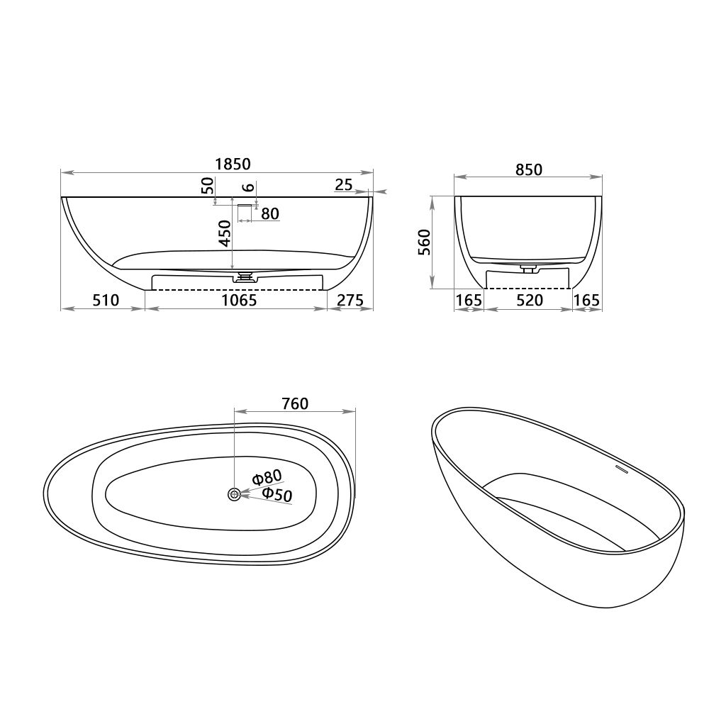 KT-8102 Egg Shape Solid Surface Baths Freestanding Soaking Baths