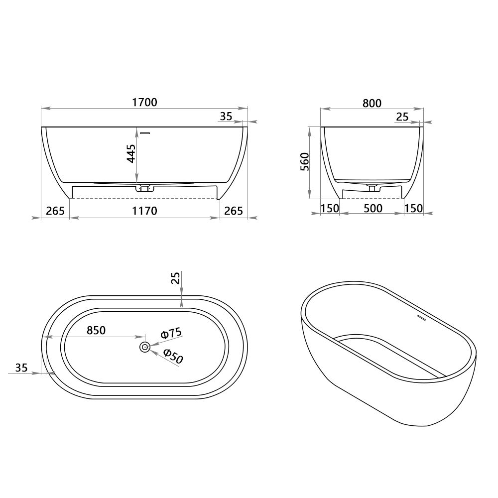 KT-8103 Capsule Shape Artificial Stone Solid Surface Freestanding Tub