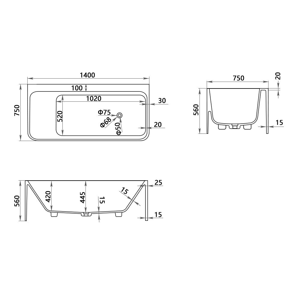 KT-8112 Back To Wall Freestanding Tub Solid Surface Soaking Tub