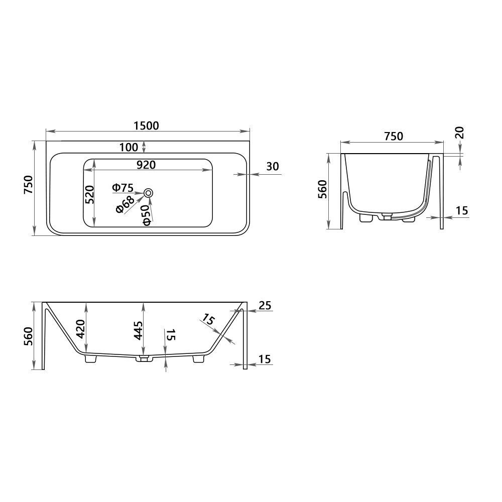 KT-8112 Back To Wall Freestanding Tub Solid Surface Soaking Tub