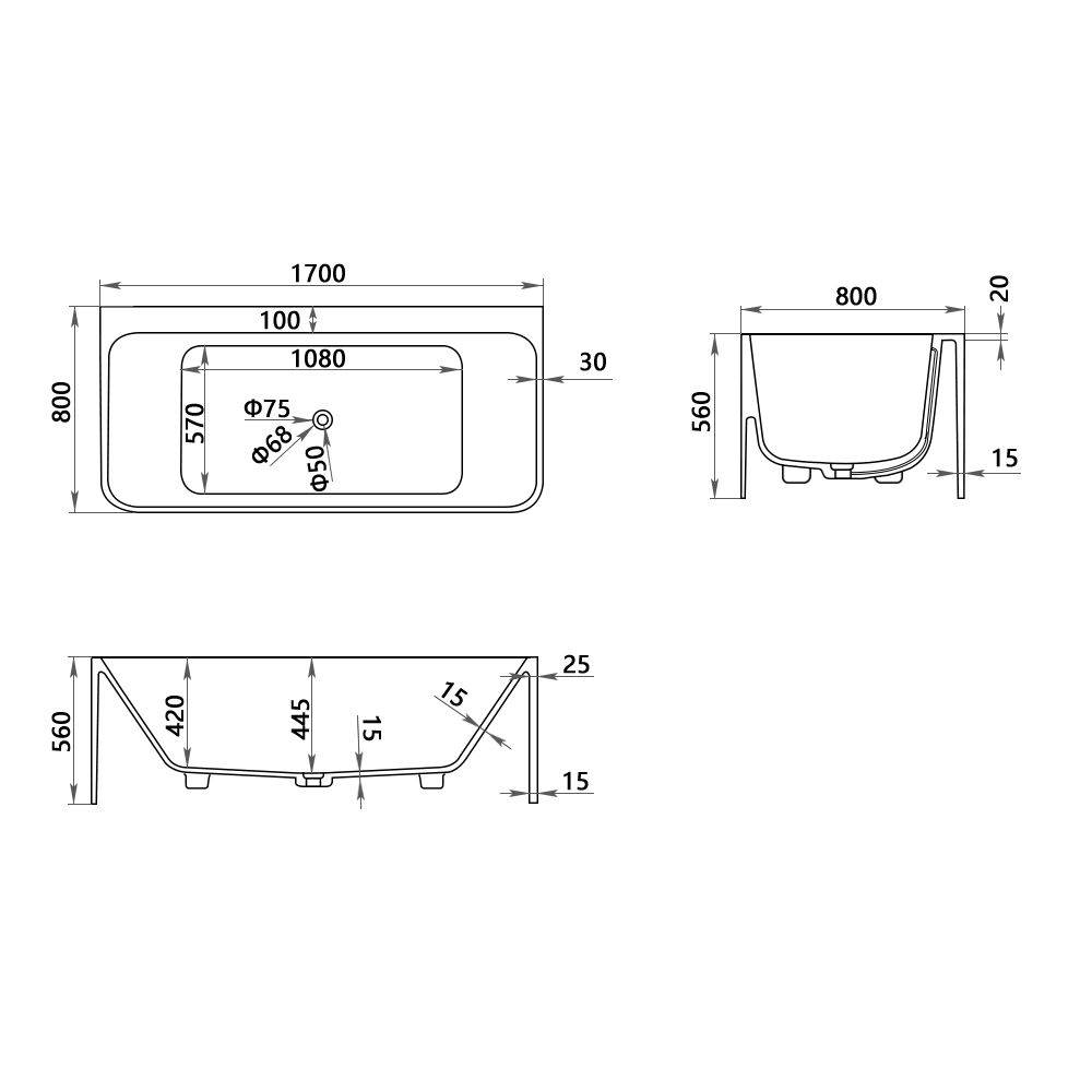 KT-8112 Back To Wall Freestanding Tub Solid Surface Soaking Tub
