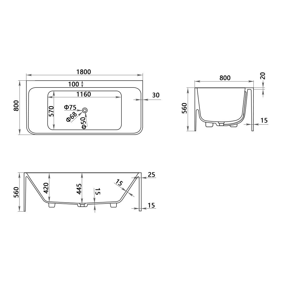 KT-8112 Back To Wall Freestanding Tub Solid Surface Soaking Tub