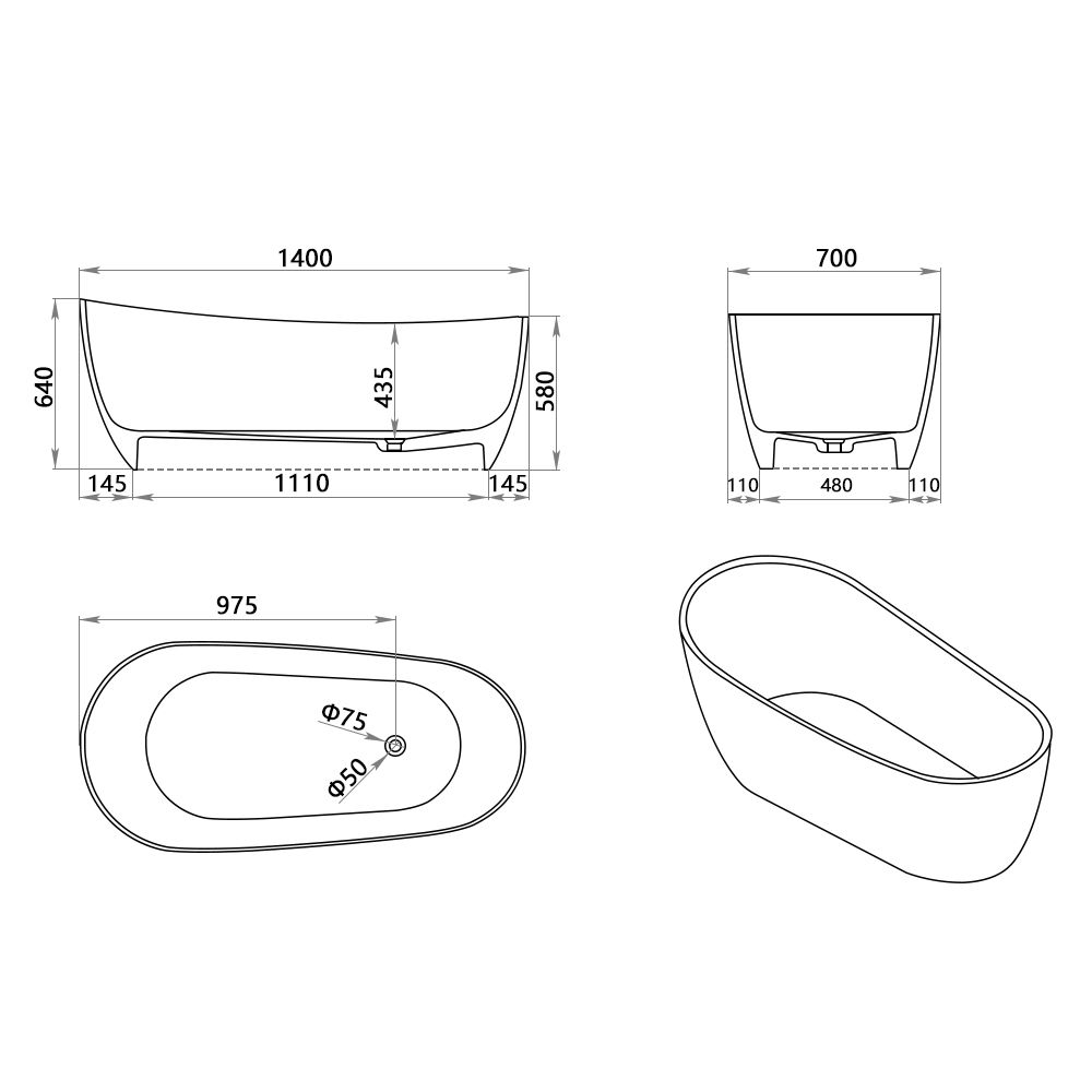 KT-8115 Solid Surface Freestanding Tub with Sleek Design Finish