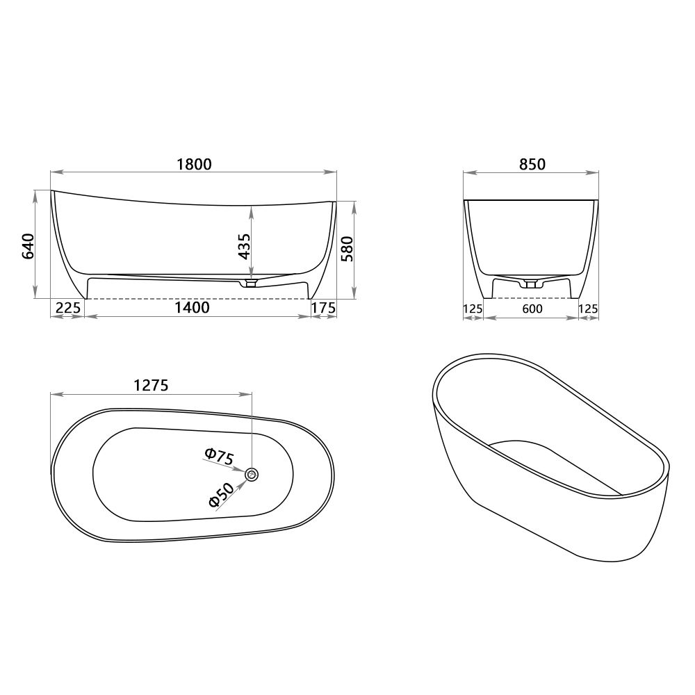 KT-8115 Solid Surface Freestanding Tub with Sleek Design Finish