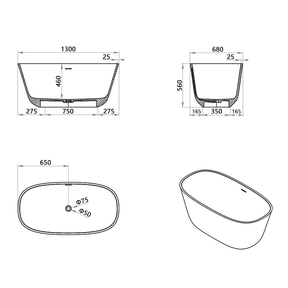 KT-8114 Artificial Stone Bathtubs Polymarble Freestanding Bathtub