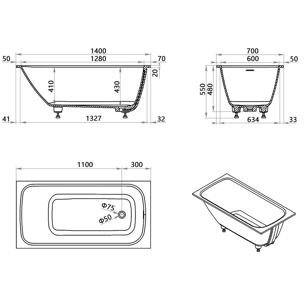 KT-8117 Solid Surface Tub Drop-in Bathtub Stone Resin Bathtub