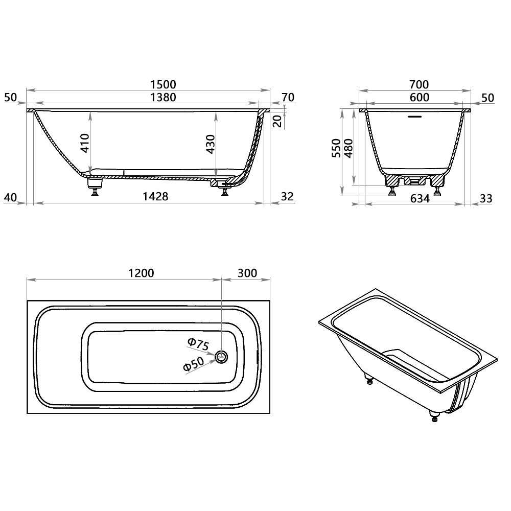 KT-8117 Solid Surface Tub Drop-in Bathtub Stone Resin Bathtub