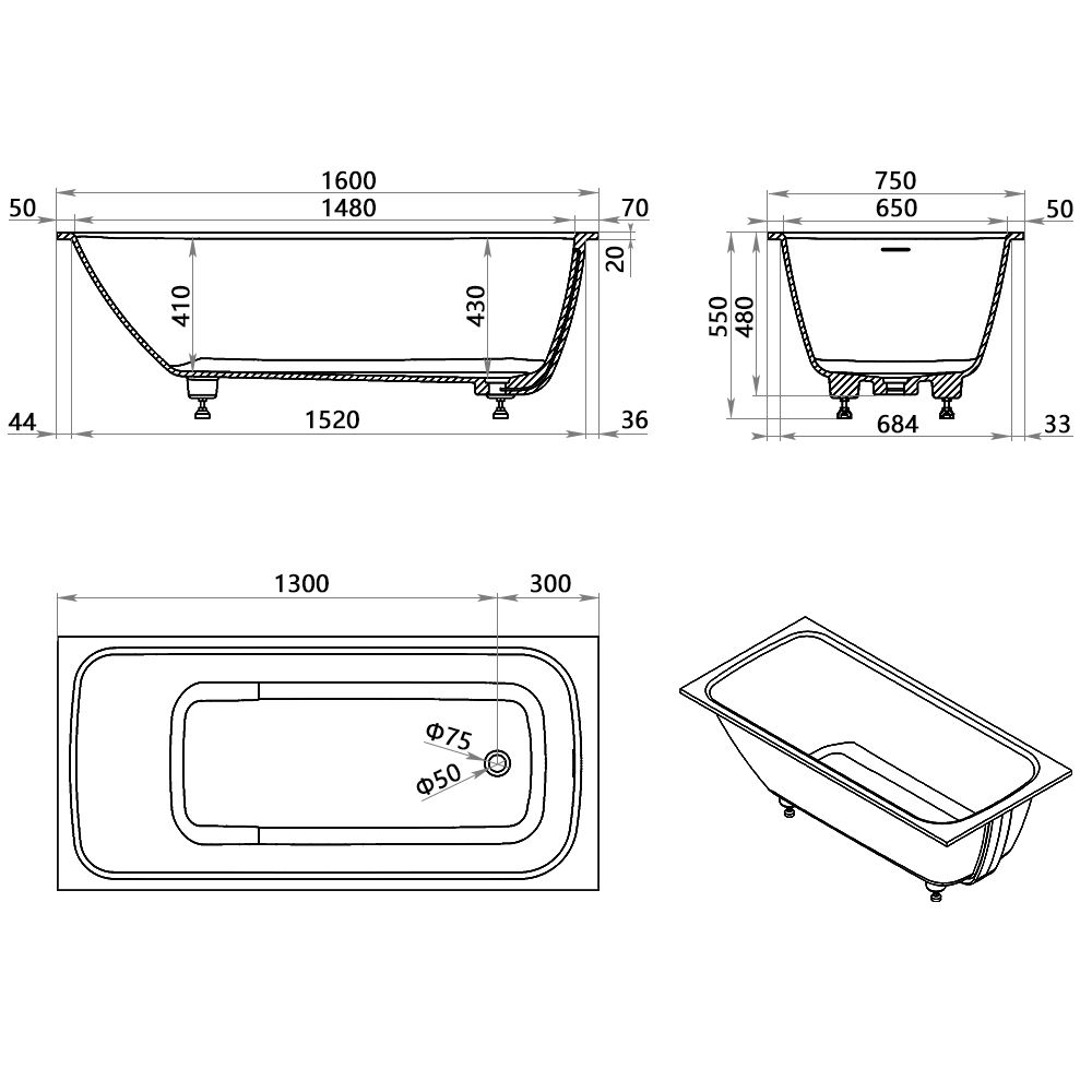 KT-8117 Solid Surface Tub Drop-in Bathtub Stone Resin Bathtub