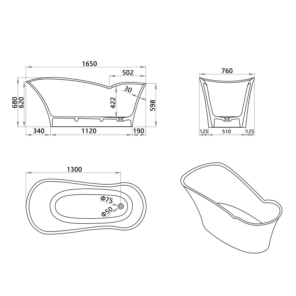KT-8126 Modern Freestanding Butterfly Resin Stone Soaking Tub