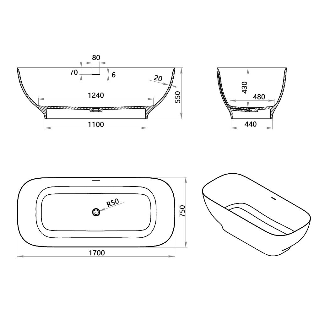 KT-8203 Solid Surface Soaking Tub Rectangular Soaking Tub