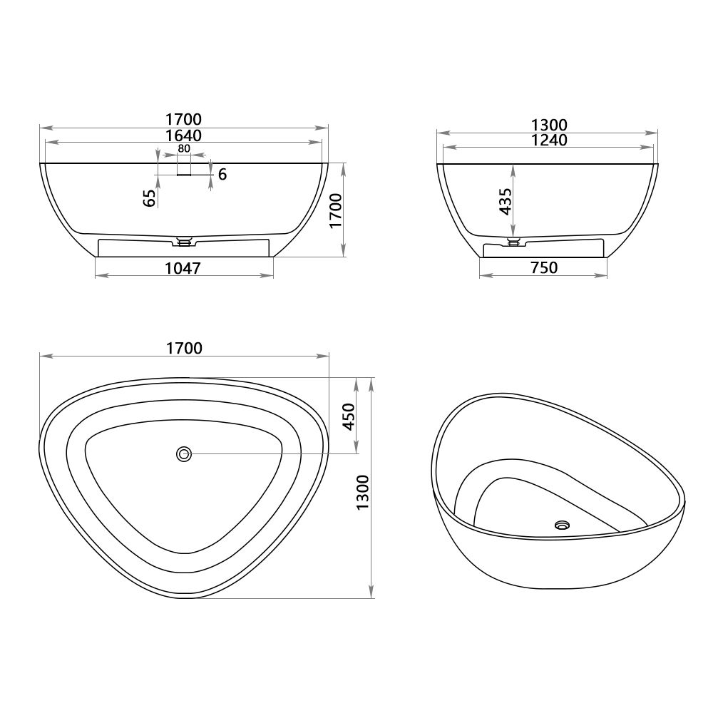 KT-8205 Stone Freestanding Bathtub Resin Stone Triangle Bathtub