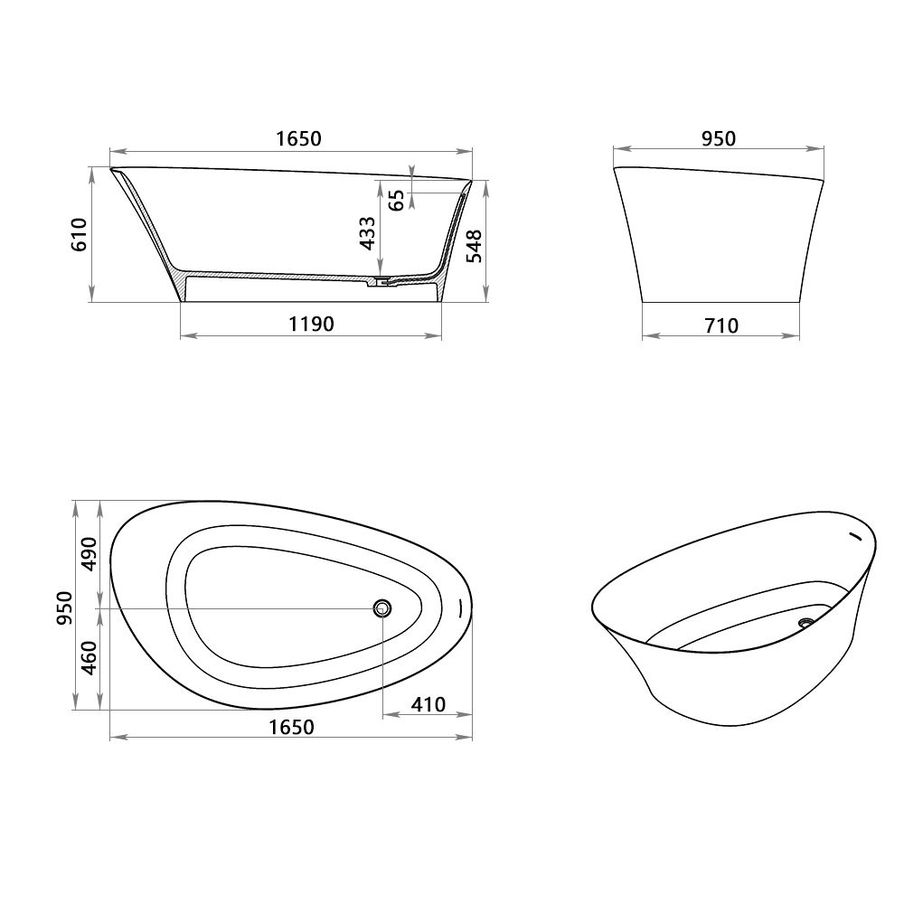 KT-8206 Triangular Bath Tub Solid Surface Freestanding Bathtub