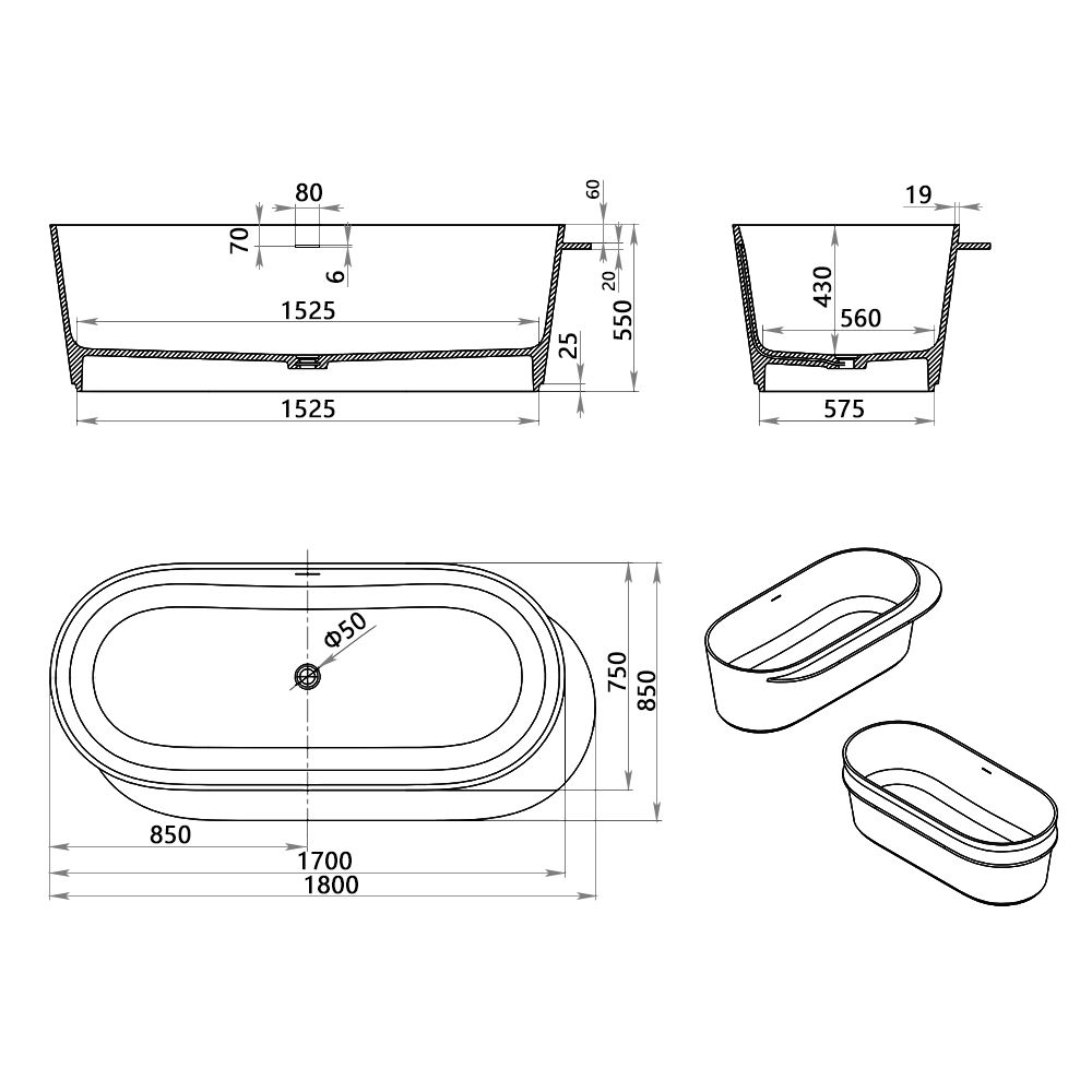 KT-8210 Freestanding Resin Stone Tub Stand Alone Bathtub With Ledge
