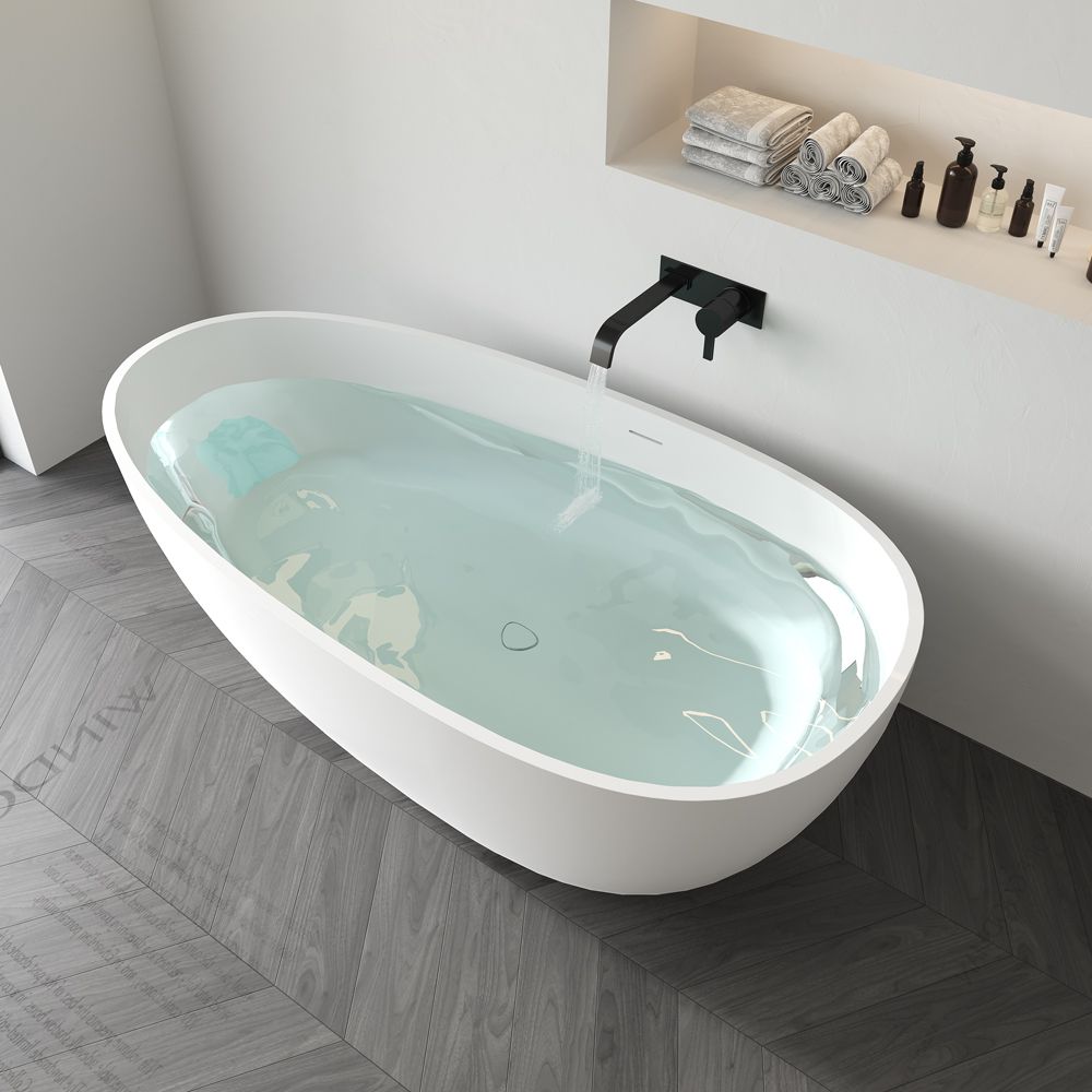 KT-8106 Egg Shape Slim Edge Built-in Overflow Solid Surface Tub