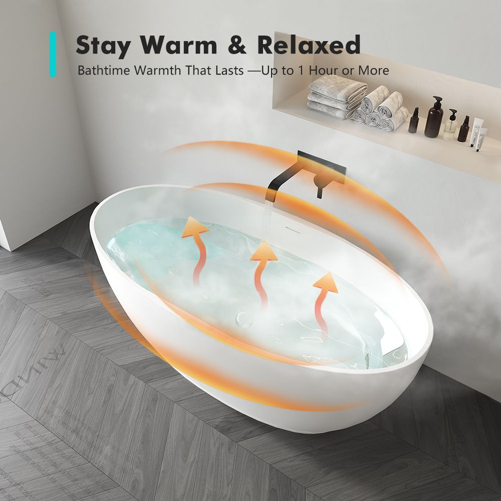KT-8105 Oval Shape Slim Edge With Overflow Stone Resin Soaking Tub