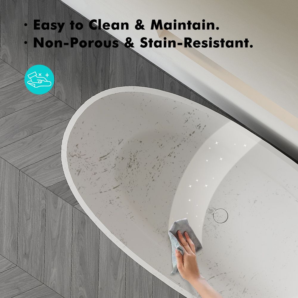 KT-8105 Oval Shape Slim Edge With Overflow Stone Resin Soaking Tub