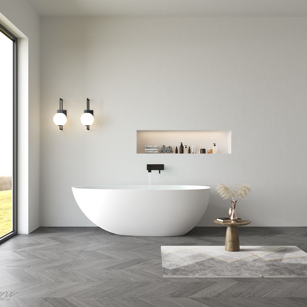 KT-8106 Egg Shape Slim Edge Built-in Overflow Solid Surface Tub