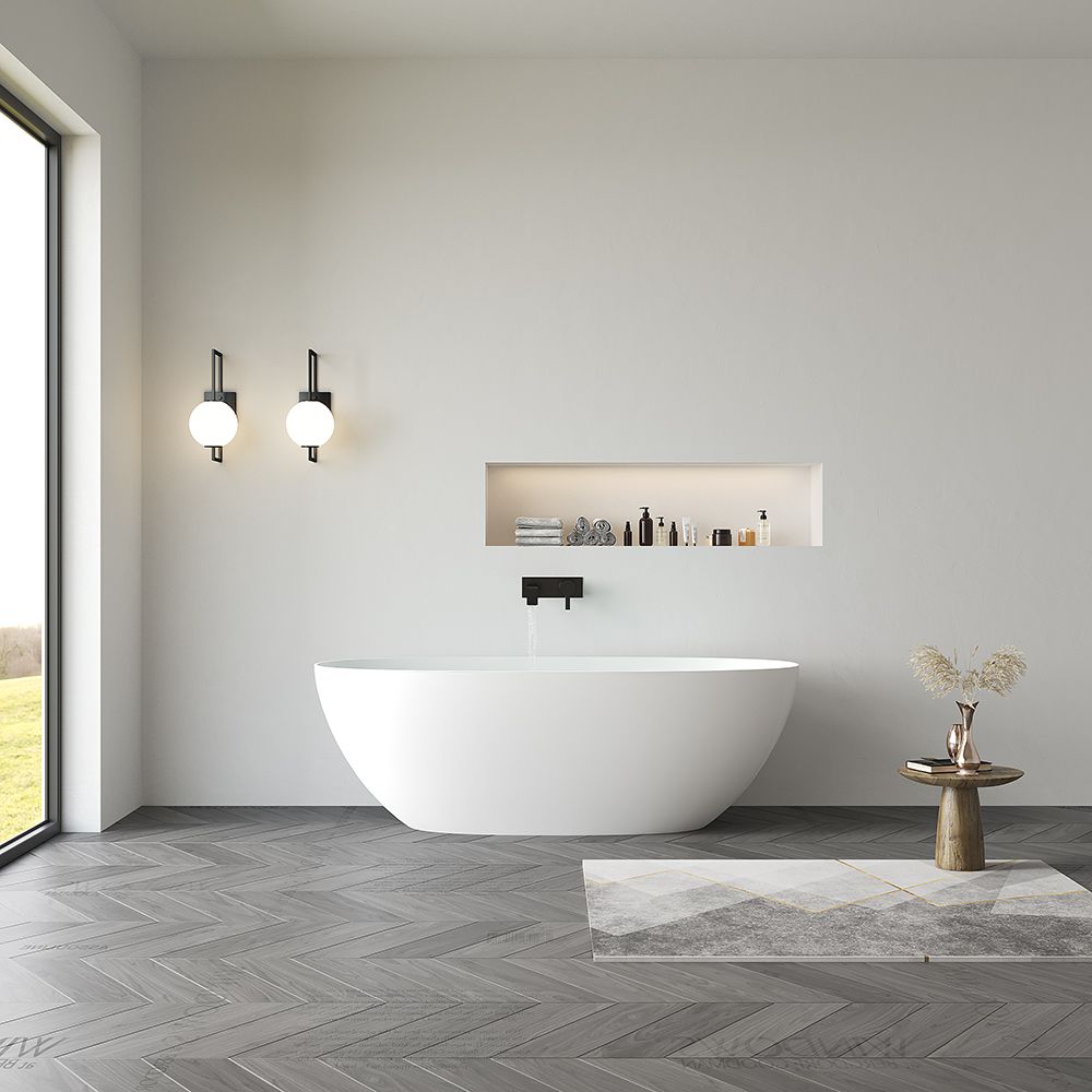 KT-8101 Oval Shape Solid Surface Matt White Freestanding Bathtub