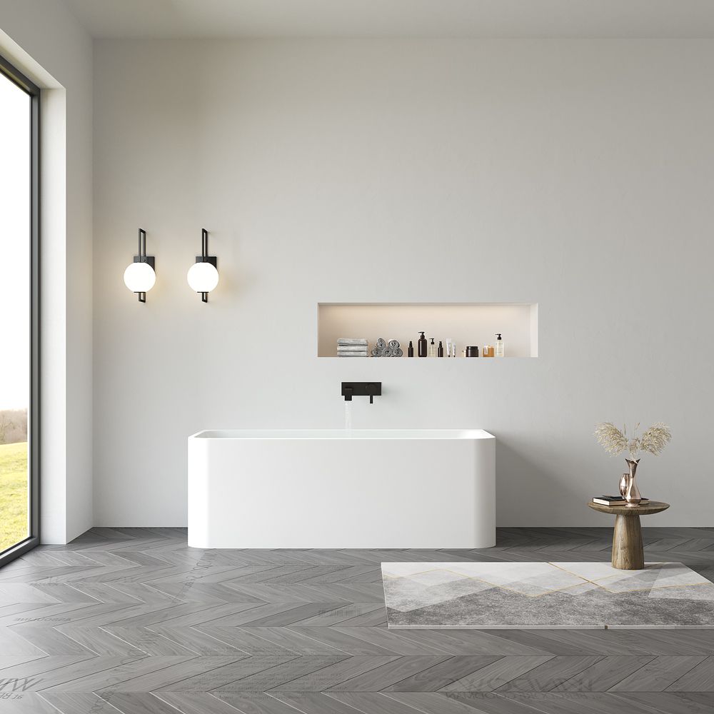 KT-8112 Back To Wall Freestanding Tub Solid Surface Soaking Tub