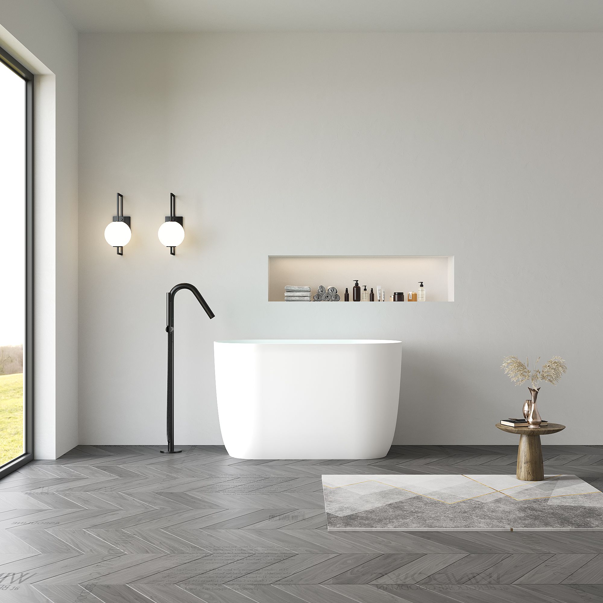 KT-8135 Seated Bathtub Resin Stone Bath With Seat Built-in