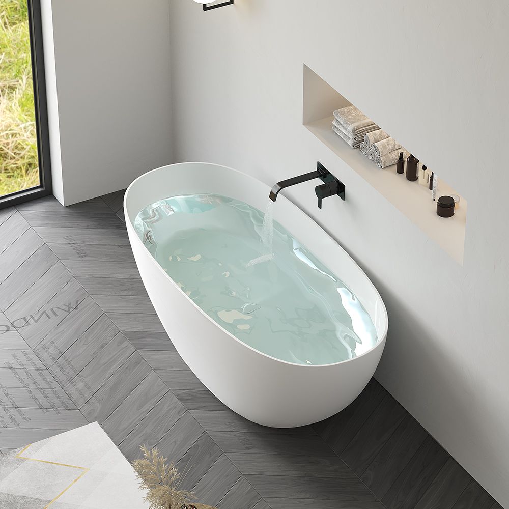 KT-8105 Oval Shape Slim Edge With Overflow Stone Resin Soaking Tub