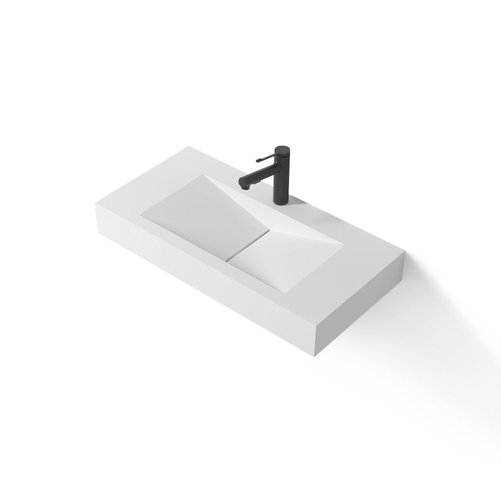 KT-W903 Wall Mounted White V-shape Drain Solid Surface Bathroom Sink