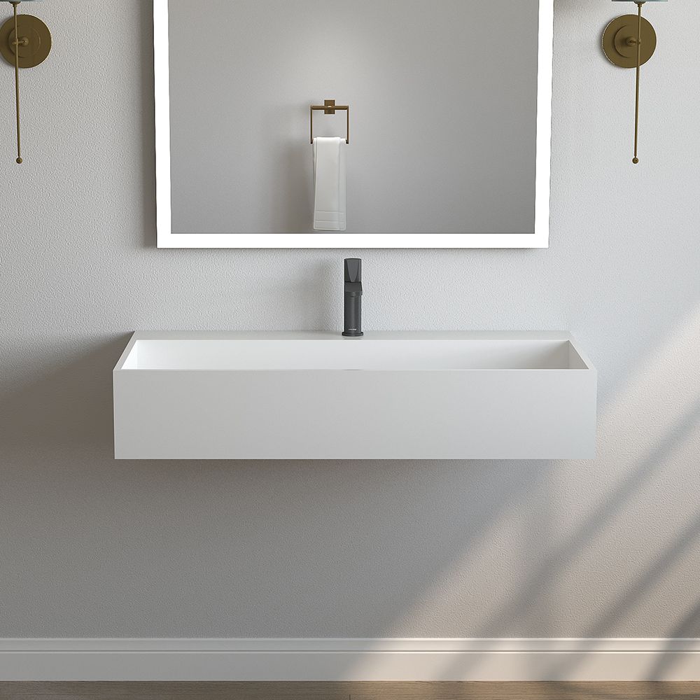 KT-W902 Hidden Drain Cover Seamless Solid Surface Floating Bathroom Sink