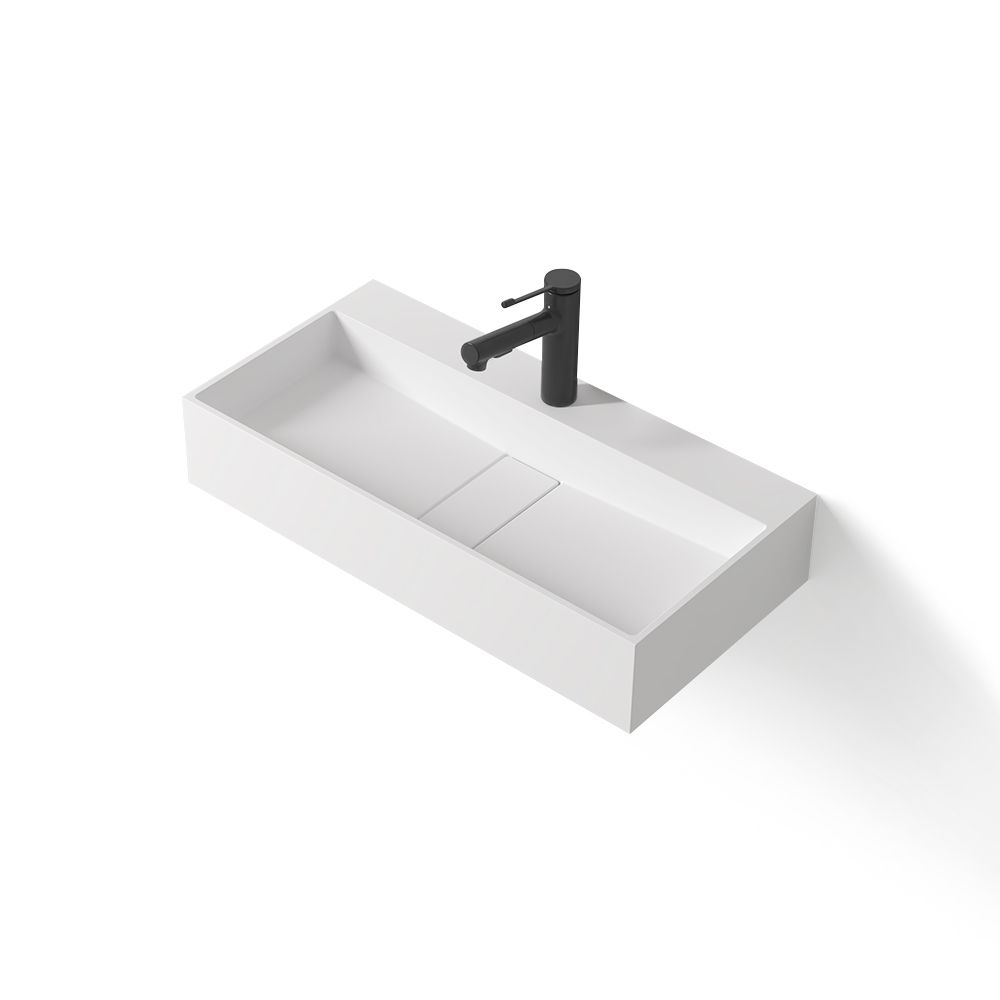 KT-W902 Hidden Drain Cover Seamless Solid Surface Floating Bathroom Sink