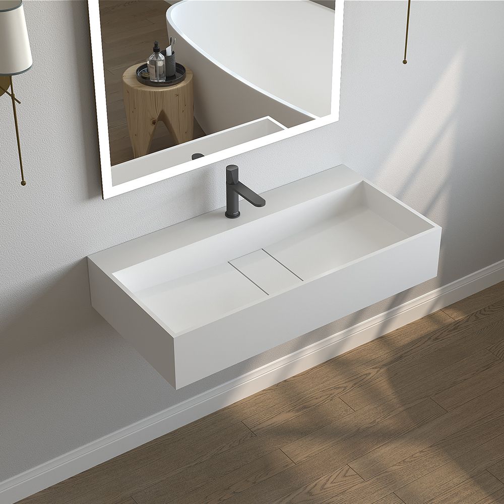 KT-W902 Hidden Drain Cover Seamless Solid Surface Floating Bathroom Sink