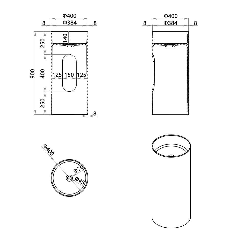 KT-6106 Resin Stone Cylinder Sink Circle Free Standing Basin