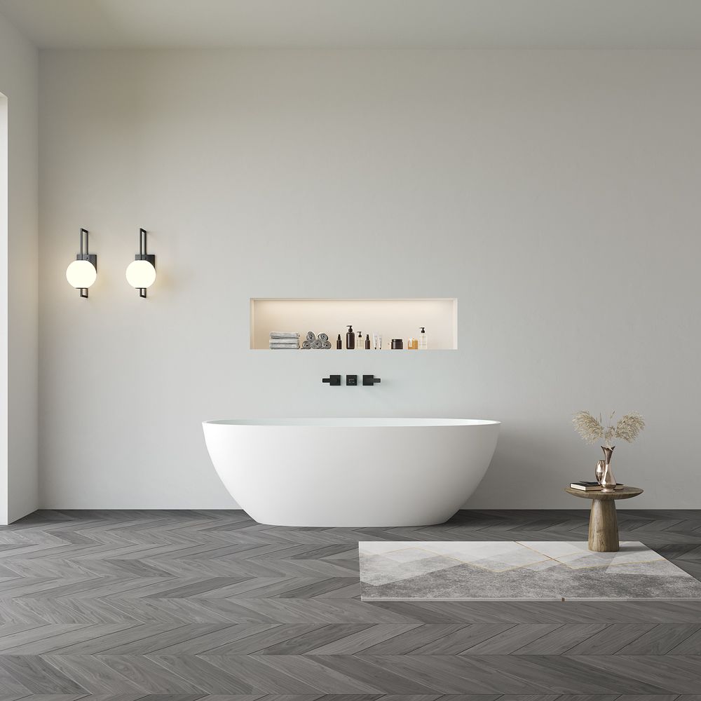 KT-8101 Oval Shape Solid Surface Matt White Freestanding Bathtub