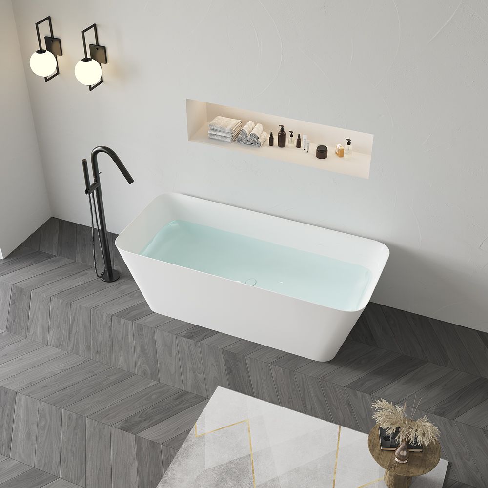 KT-8201 Resin Stone Rectangular Freestanding Tub With Curved Edge