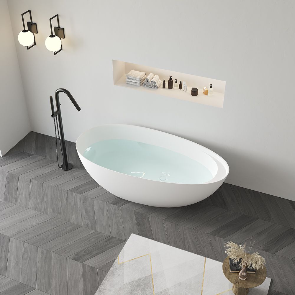 KT-8209 Egg Shape Stone Resin Freestanding Tub With Ledge